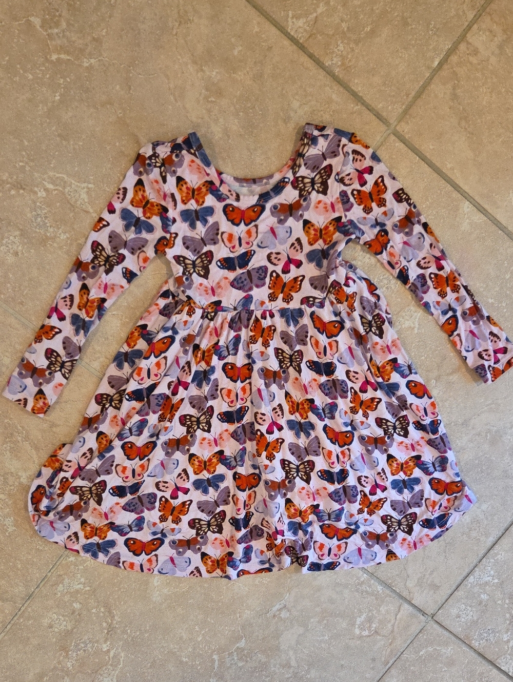 Purple Long-Sleeve Butterfly Print Twirl Dress